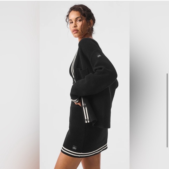 ❌SOLD❌Alo Yoga Tennis Club Sweater Knit Cardigan in Black/Ivory New with Tags! - Picture 5 of 11